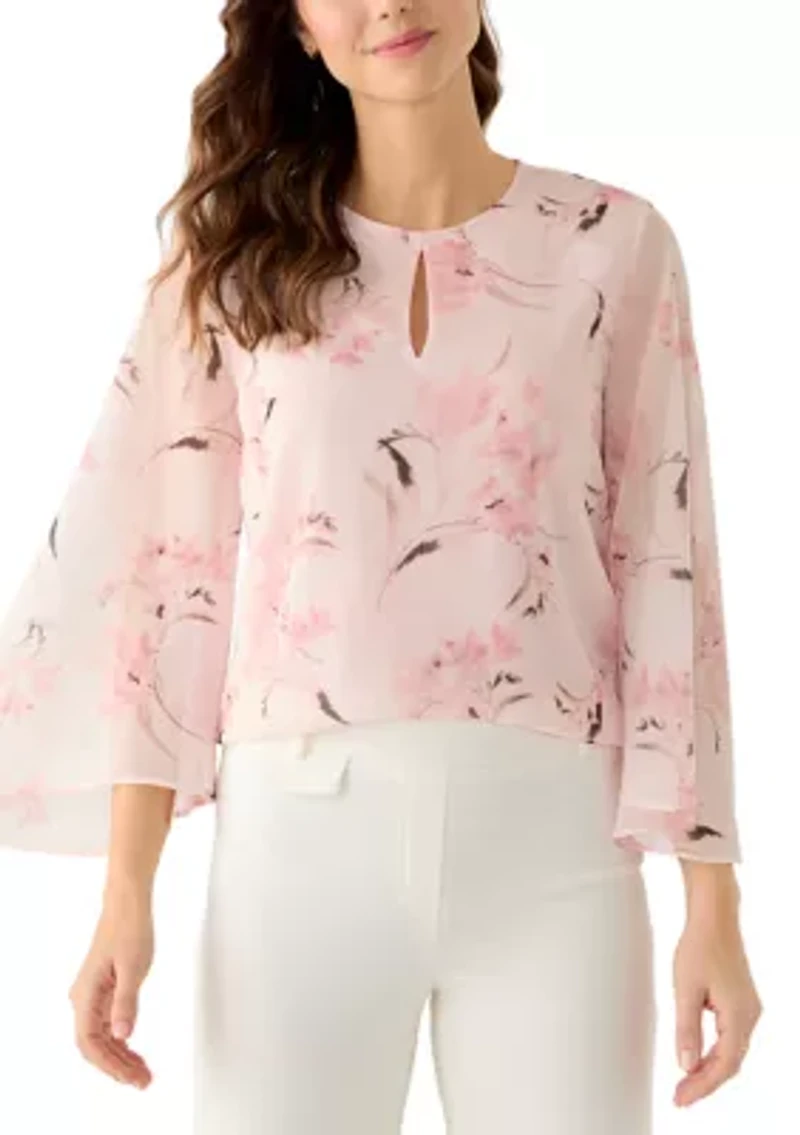 Women's Keyhole Front Blouse with Long Sleeves