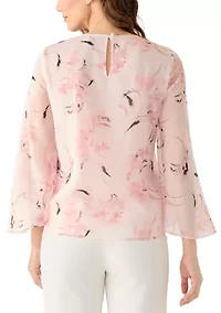 Women's Keyhole Front Blouse with Long Sleeves