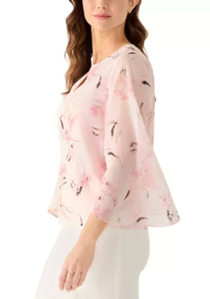 Women's Keyhole Front Blouse with Long Sleeves