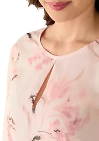 Petite Long Sleeve Keyhole Blouse