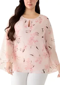 Plus Long Sleeve Keyhole Blouse