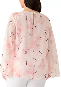 Plus Long Sleeve Keyhole Blouse