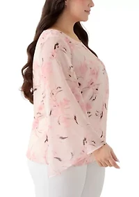 Plus Long Sleeve Keyhole Blouse