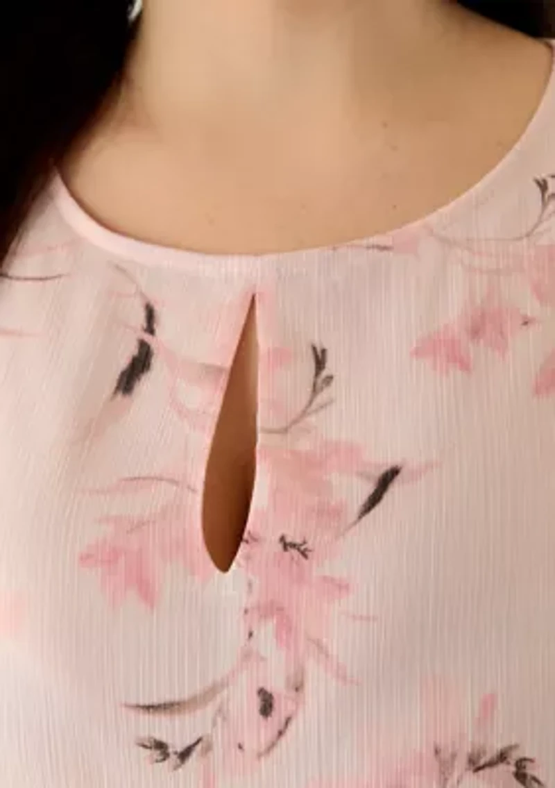 Plus Long Sleeve Keyhole Blouse