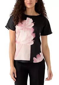 Petite Boat Neck Short Sleeve Printed Top