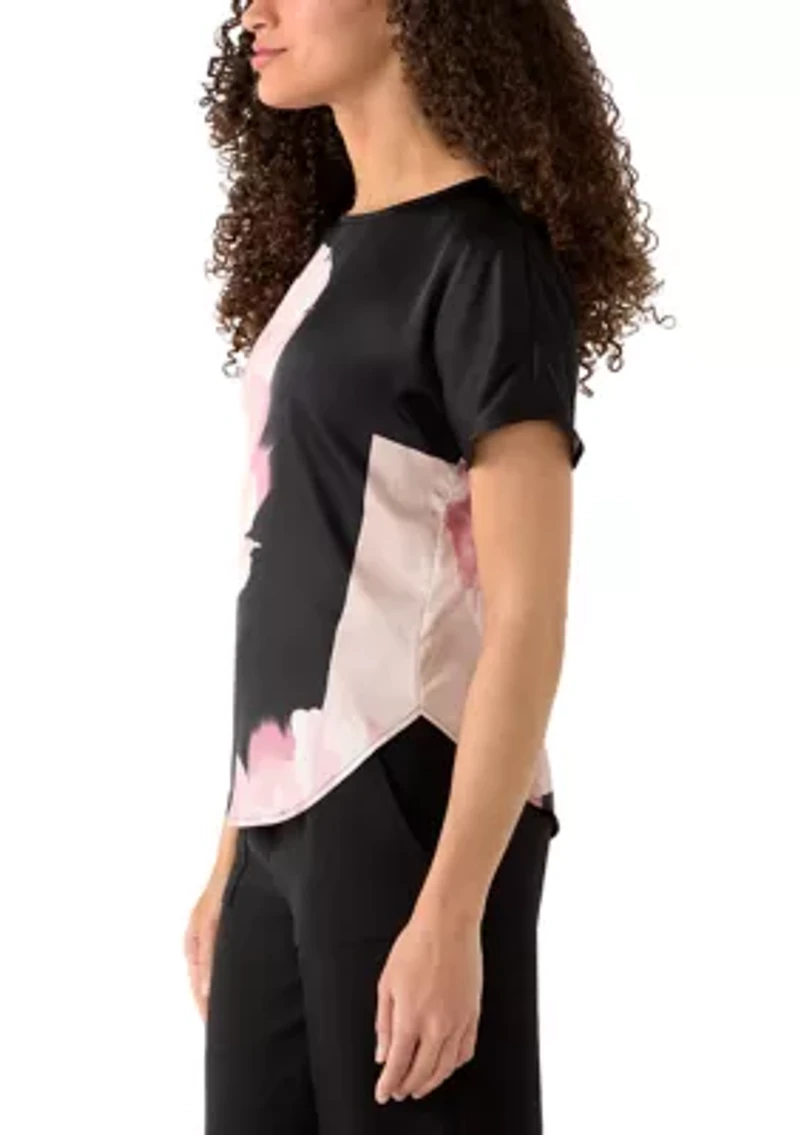 Petite Boat Neck Short Sleeve Printed Top