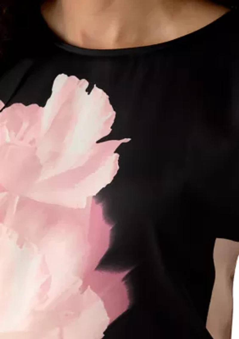 Petite Boat Neck Short Sleeve Printed Top