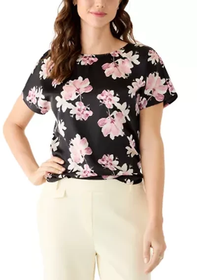 Women's Boat Neck Short Sleeve Printed Top