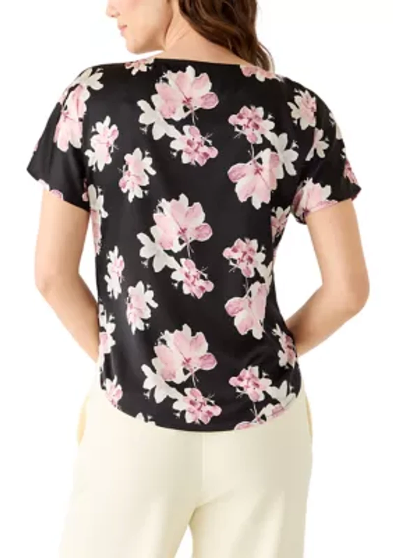 Women's Boat Neck Short Sleeve Printed Top