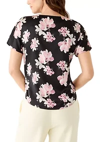 Women's Boat Neck Short Sleeve Printed Top