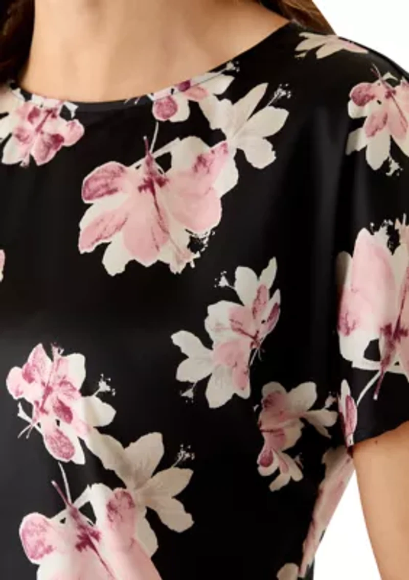 Women's Boat Neck Short Sleeve Printed Top