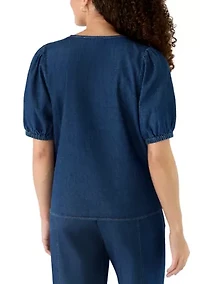 Petite Short Sleeve Gathered Blouse