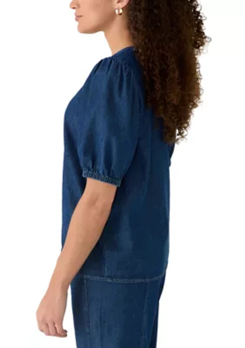 Petite Short Sleeve Gathered Blouse