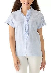 Petite Short Sleeve Button Down Top