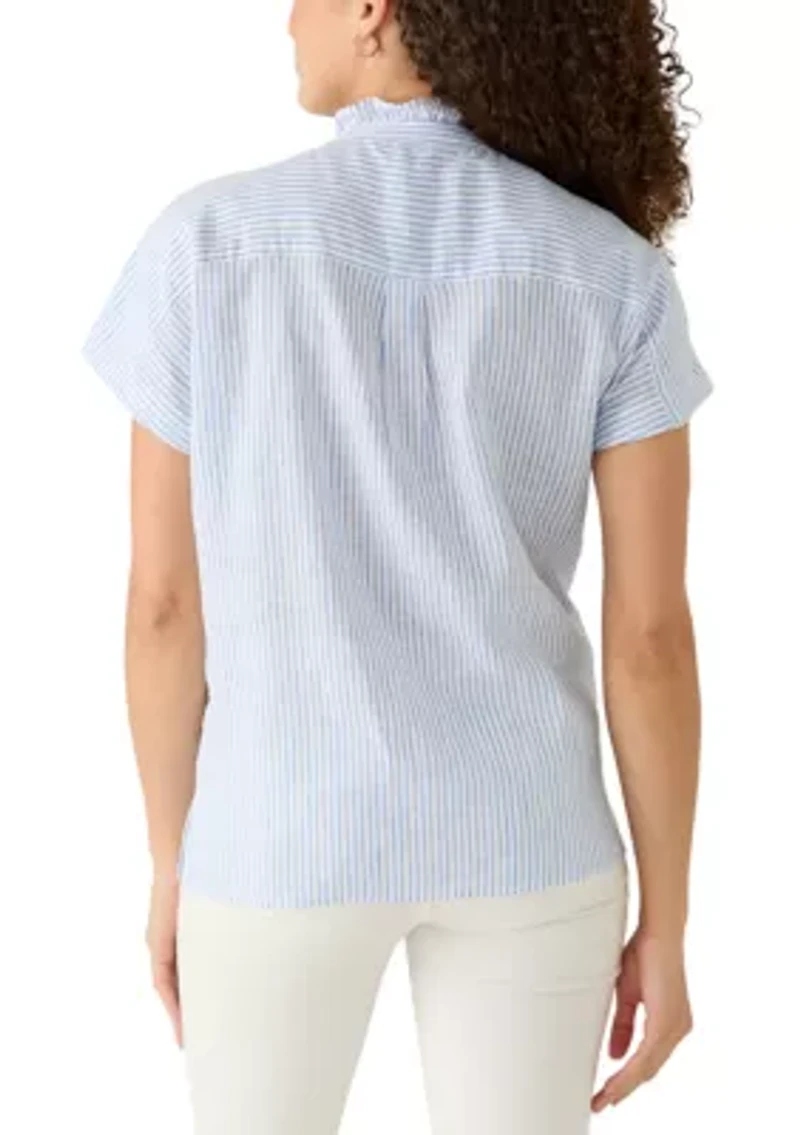 Petite Short Sleeve Button Down Top