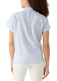 Petite Short Sleeve Button Down Top