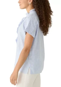 Petite Short Sleeve Button Down Top