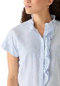 Petite Short Sleeve Button Down Top