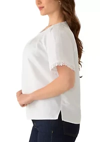 Petite Short Sleeve Pleated Neck Blouse