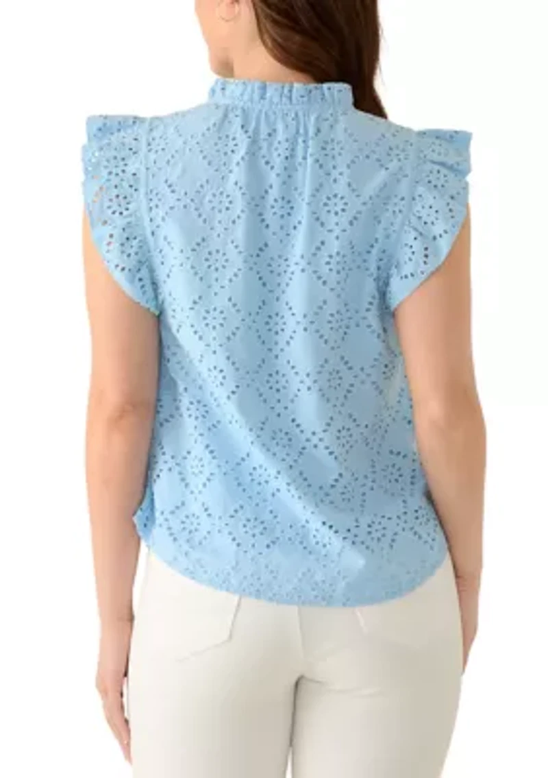 Petite Flutter Sleeve Eyelet Blouse