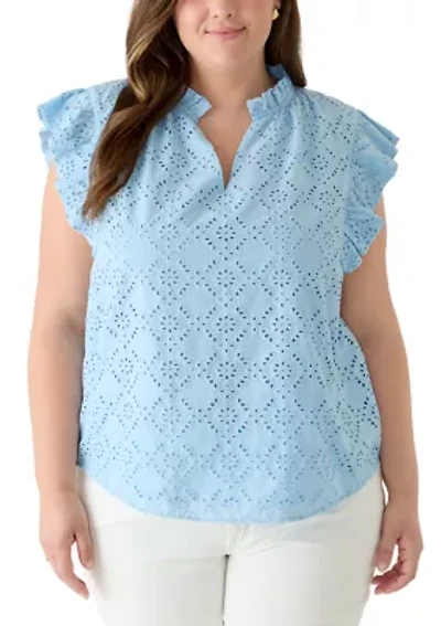 Plus V-Neck Flutter Sleeve Blouse
