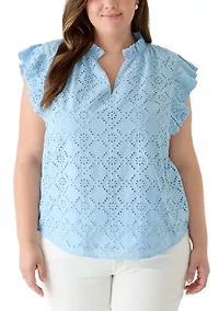 Plus V-Neck Flutter Sleeve Blouse
