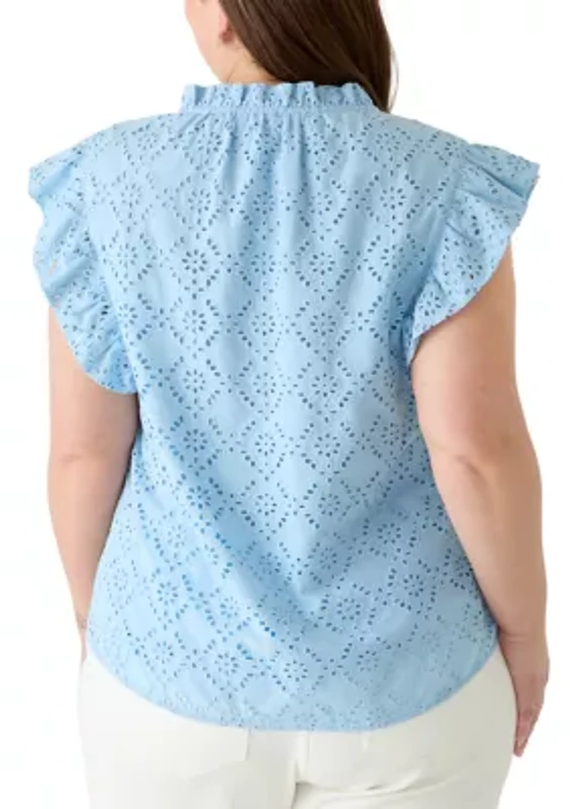 Plus V-Neck Flutter Sleeve Blouse