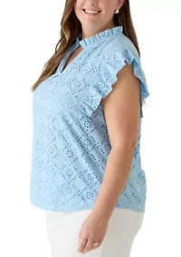 Plus V-Neck Flutter Sleeve Blouse