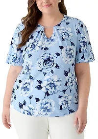 Plus Pleated Neck Bell Sleeve Top