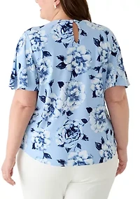 Plus Pleated Neck Bell Sleeve Top