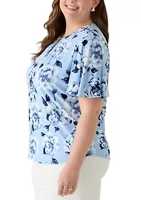 Plus Pleated Neck Bell Sleeve Top