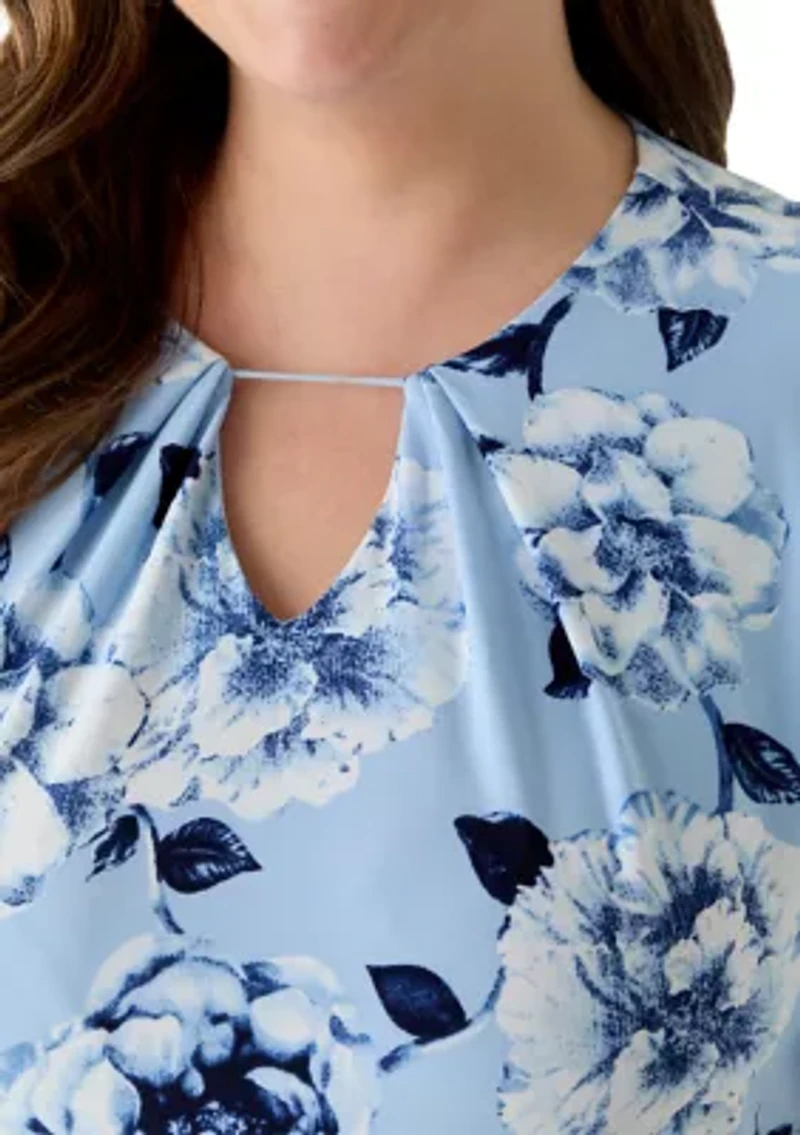Plus Pleated Neck Bell Sleeve Top