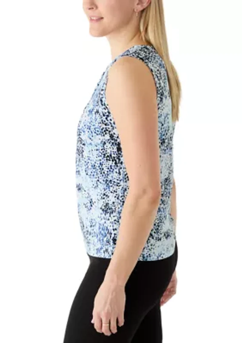 Women's Printed Asymmetrical Pleat Neck Blouse