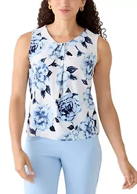Petite Sleeveless Asymmetrical Pleated Neck Top