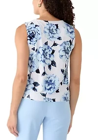 Petite Sleeveless Asymmetrical Pleated Neck Top