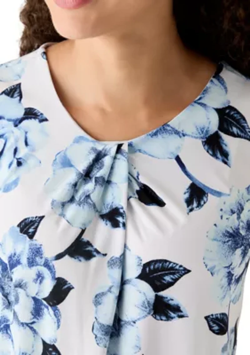 Petite Sleeveless Asymmetrical Pleated Neck Top