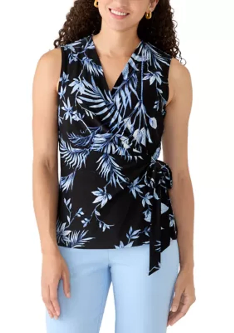 Petite Sleeveless Wrap Printed Top