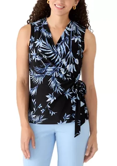 Petite Sleeveless Wrap Printed Top