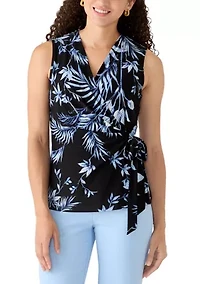 Petite Sleeveless Wrap Printed Top