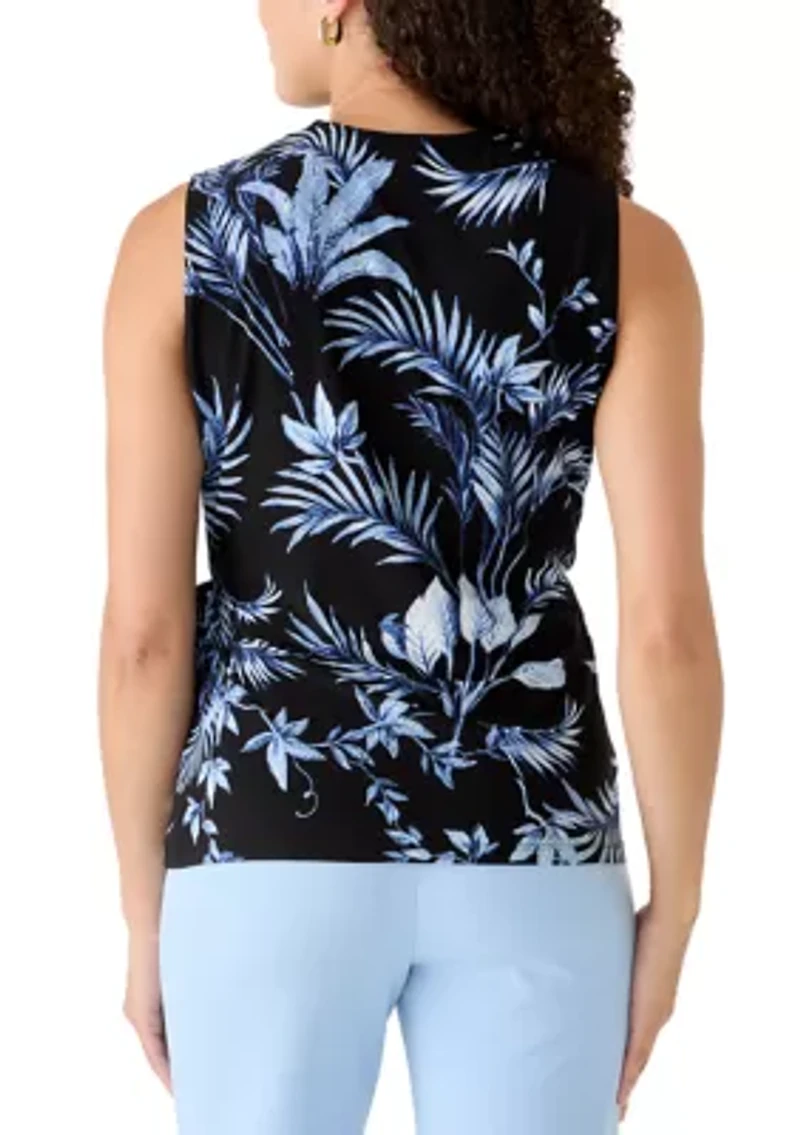 Petite Sleeveless Wrap Printed Top