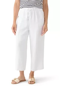 Petite Pull On Drawstring Lined Wide Leg Cropped Pants
