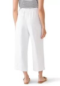 Petite Pull On Drawstring Lined Wide Leg Cropped Pants