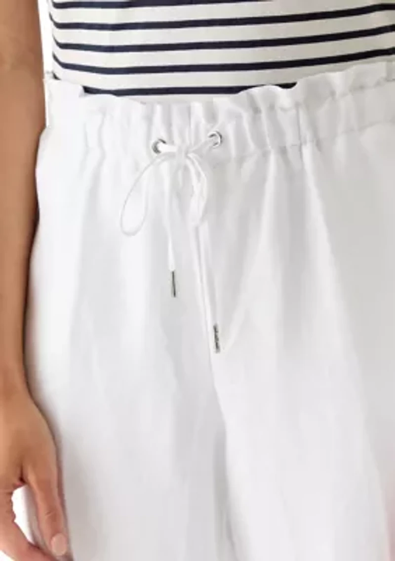 Petite Pull On Drawstring Lined Wide Leg Cropped Pants