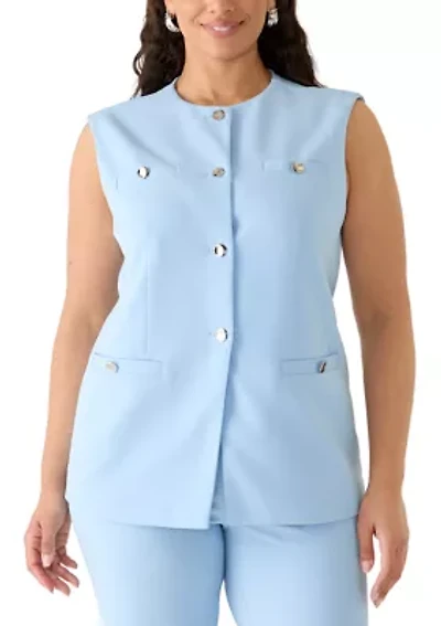 Women's Crepe Sleeveless Vest with Welt Pockets