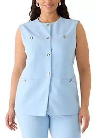 Women's Crepe Sleeveless Vest with Welt Pockets