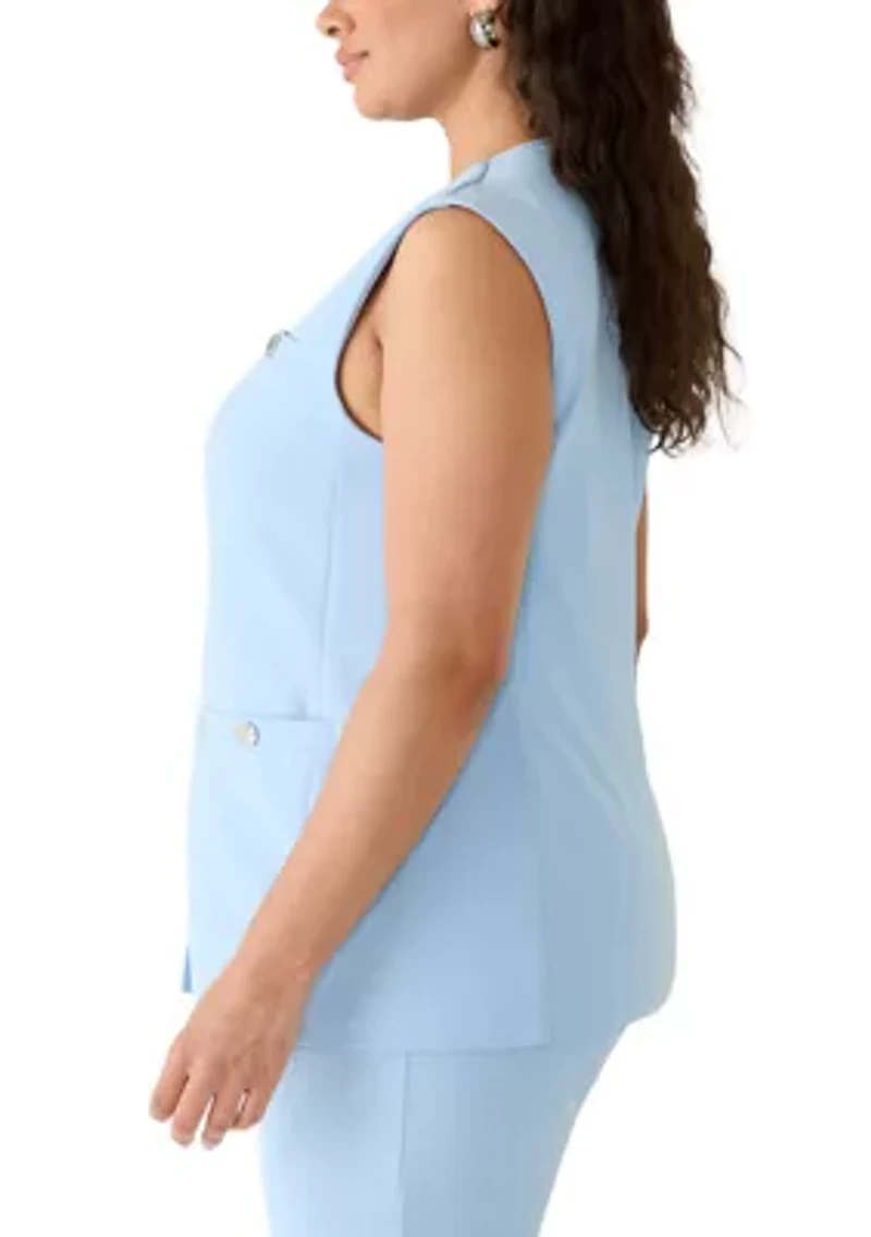 Women's Crepe Sleeveless Vest with Welt Pockets