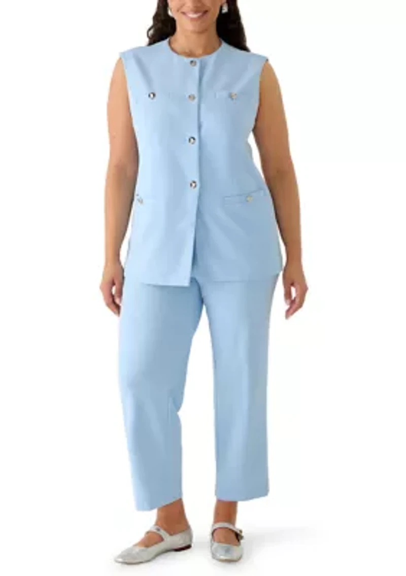 Women's Crepe Sleeveless Vest with Welt Pockets