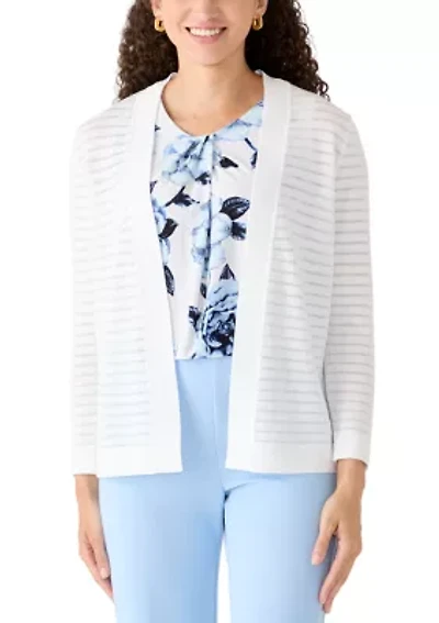 Petite Long Sleeve Sheer White Cardigan