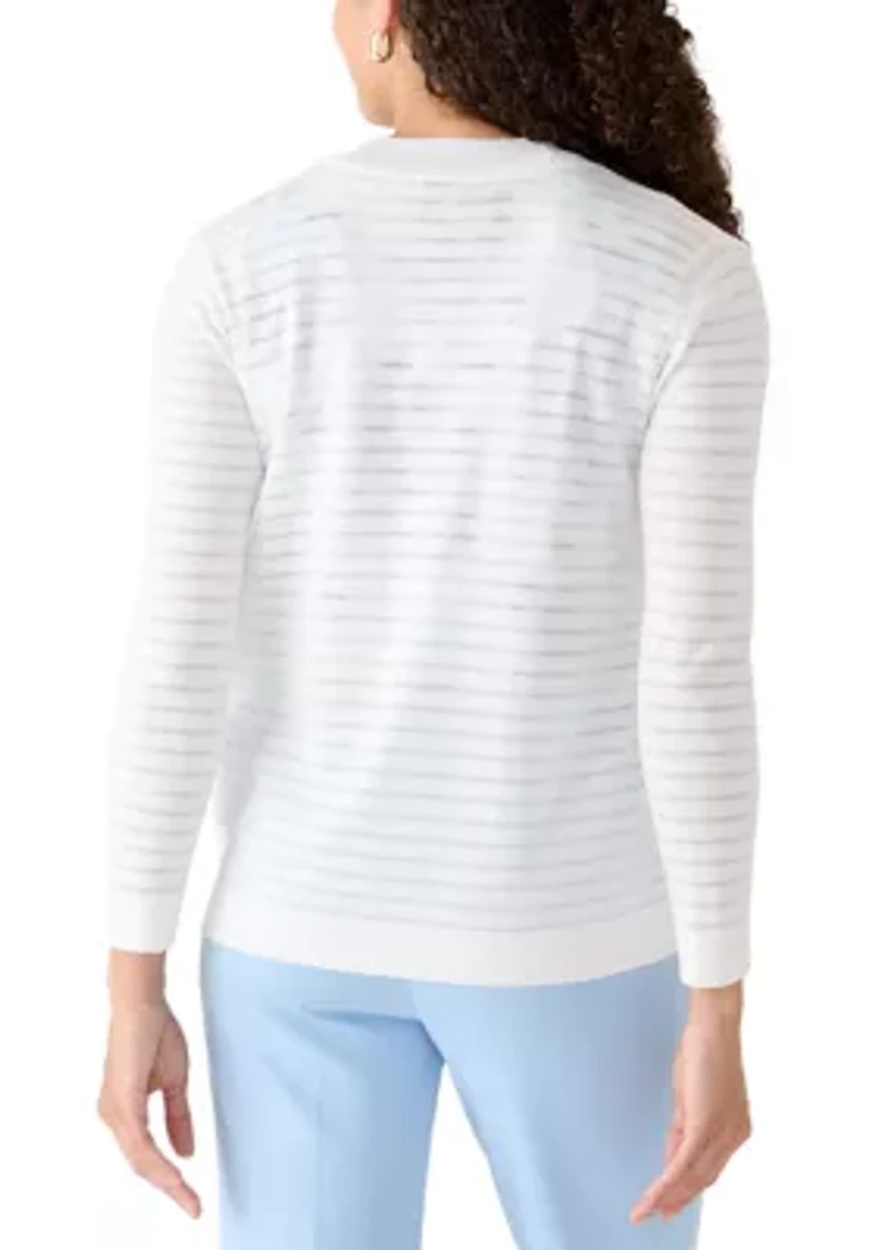 Petite Long Sleeve Sheer White Cardigan