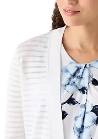 Petite Long Sleeve Sheer White Cardigan
